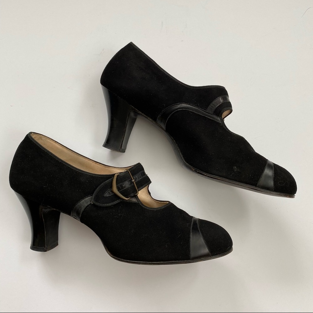 Vintage Antique 20’s 30’s Kid Suede Art Deco Heels 7.5